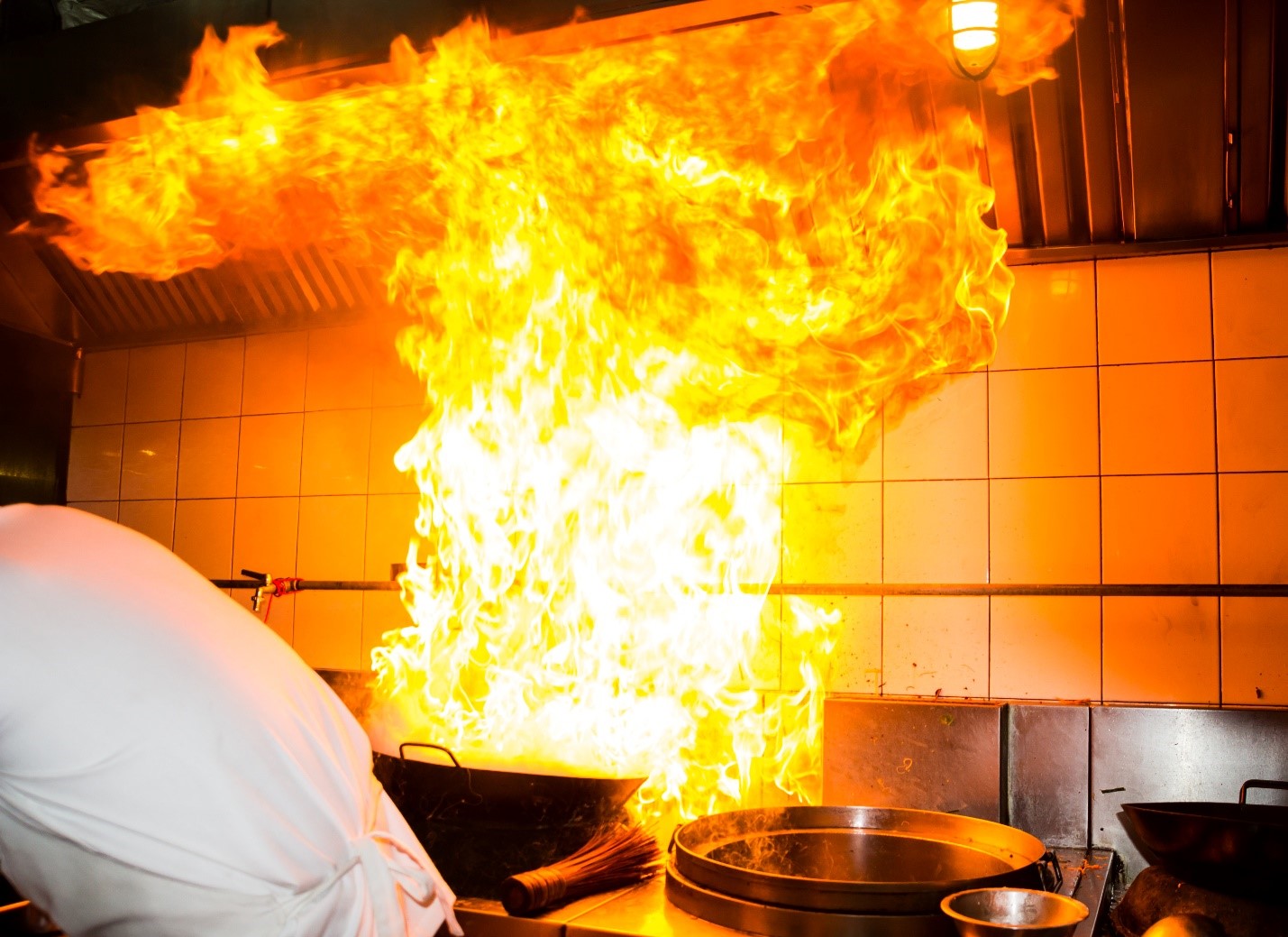 grease fire in restaurant kitchen